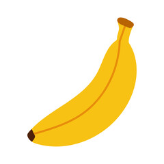 A banana is shown. The banana is yellow and has a stem. The banana is the main focus of the image