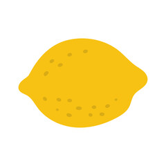 A yellow lemon is shown on a white background. The lemon is cut in half and has a few spots on it