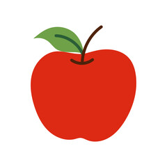 A red apple with a green leaf on top. The apple is the main focus of the image