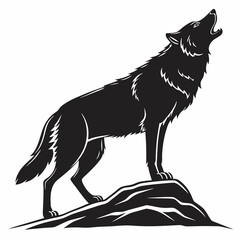 Black Color Dire Wolf Silhouette Vector Illustration, Solid White Background