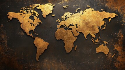 Golden World Map: A Vintage Geographic Art