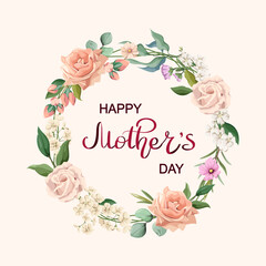 Happy Mother's Day. A beautiful, delicate flower wreath. Vector illustration.
