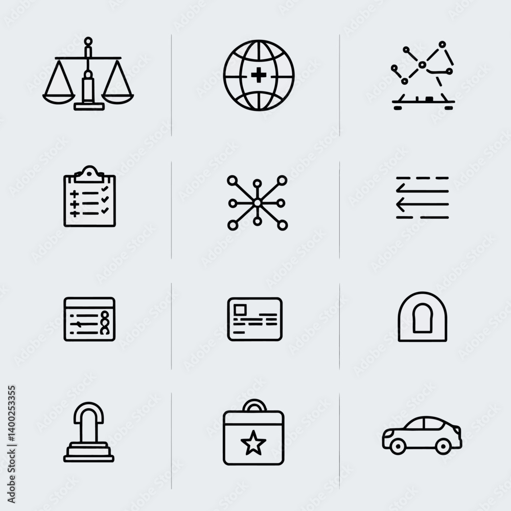 Poster set of vector icons representing various concepts and symbols