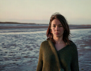 Young woman walking on a beach 