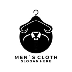 Fototapeta premium Men's Suit logo design vector. Cloth logo design with Shirt and Hanger combination