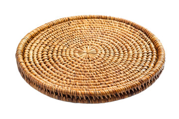 Fototapeta premium Handwoven Rattan Round Placemat Natural Boho Table Decor