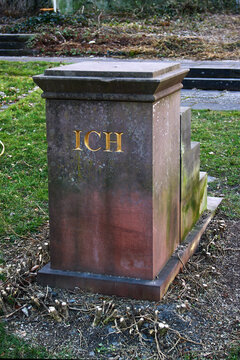 Kassel, Germany - March 10, 2025: The ICH-Denkmal, or I Monument in Kassel, a public art installation by Hans Traxler unveiled in 2007, during the Caricatura V exhibition.