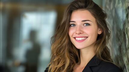 Naklejka premium Portrait of a Young Businesswoman Smiling in a Professional Setting