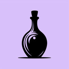 Elegant Black Potion Bottle Vector on Purple Background
