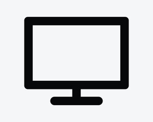 Monitor Flat Screen Icon TV Display Television Computer Equipment Digital LCD LED Tech Technolgy Device Desktop Panel Black Shape Symbol Sign Vector Graphic