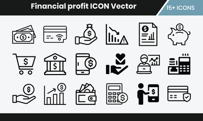 A set of Financial profit web icons in line style. Statistical science data information. Containing financial profit graph, database, statistics, chart. Taxes and accounting line icons collection.