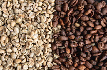 Coffee beans before and after being roasted