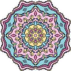 Vector colored mandala with ethnic decorative elements. Patterned Design Element, Coloring book. Vector illustration.