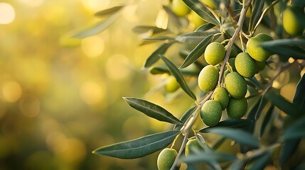 Seamless pattern with green olives on olive tree branches.