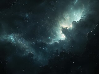 Obraz premium Ethereal cosmic nebula with celestial clouds and starlight creating a vast and mysterious space landscape with a dreamy and surreal atmosphere