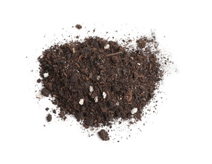 Pile of fresh soil isolated on white, top view