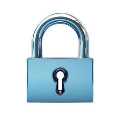 Naklejka premium Blue metallic padlock with a circular shackle and keyhole design isolated on transparent background, cutout png