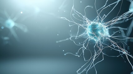 Abstract visualization of neural network with glowing nodes on a soft blue background.