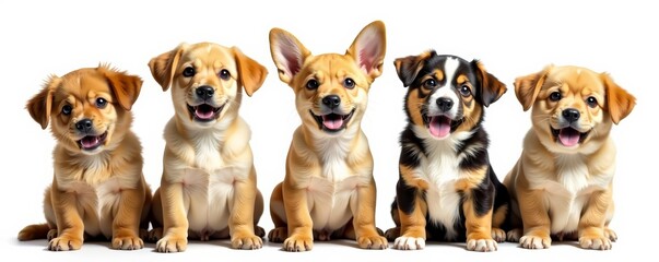 Obraz premium Close-up of various dog breeds cutely posing on white background, puppies, dog, animal