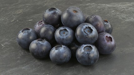 Fresh blueberries piled on a dark textured surface, showcasing vibrant colors and natural shine