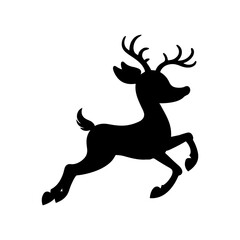 Fototapeta premium Silhouette of a leaping reindeer with antlers and a short tail on a white background image