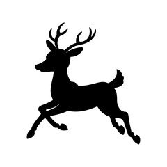 Silhouette of a deer leaping with antlers visible against a white background isolated art