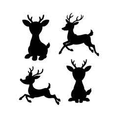 Silhouette illustration of four deer in various poses on a white background design element