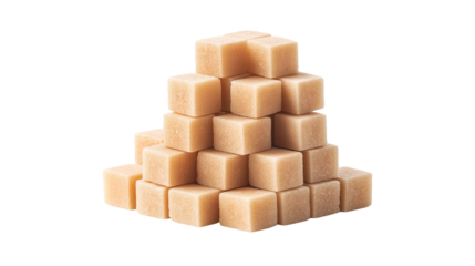 brown sugar cubes isolated on white background , transparent png 