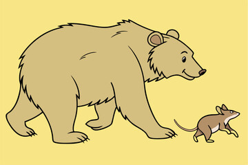 Walking bear and rat, animation on the yellow background (seamless loop)
