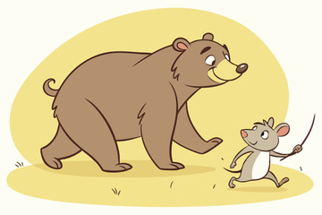 Walking bear and rat, animation on the yellow background (seamless loop)