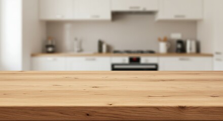 smooth wooden countertop takes center stage, framed by the warm, inviting glow of a modern kitchen bathed in sunlight generated ai 