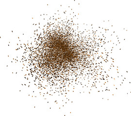  Chocolate and coffee powder, scattered cocoa on a light background. Particles of earth and dust.