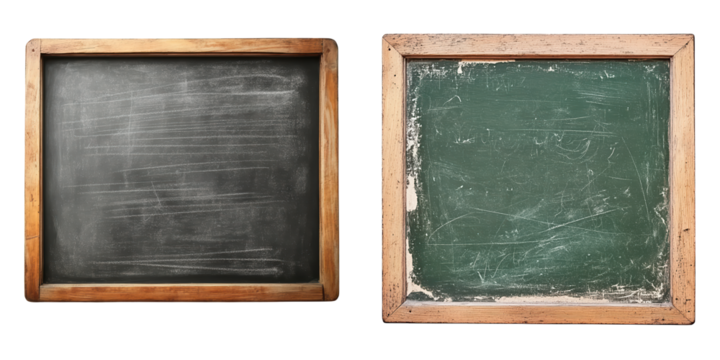 Empty Chalkboards on Wooden Frames Ready for Classroom Use, isolated on transparent background.