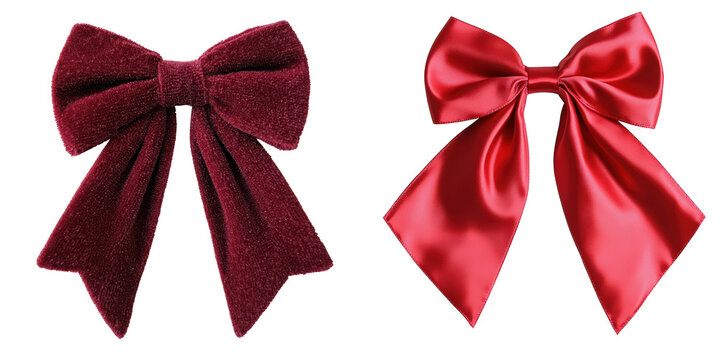 Elegant Burgundy and Red Ribbons for Festive Decorations, isolated on transparent background.