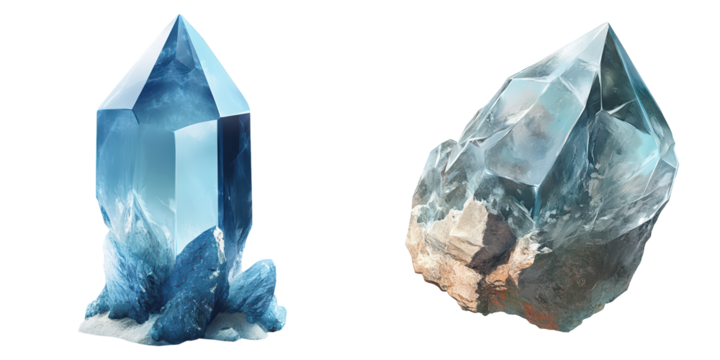 Beautiful Blue Crystals with Sharp Edges and Unique Textures, isolated on transparent background.