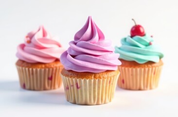 cupcakes in Kawaii style with a white background,