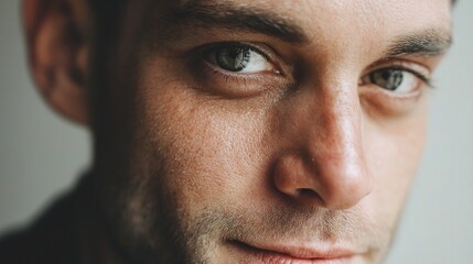 Obraz premium Intense Gaze of Man with Light Stubble and Piercing Eyes