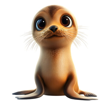 Adorable baby sea lion with big eyes, isolated on a transparent background