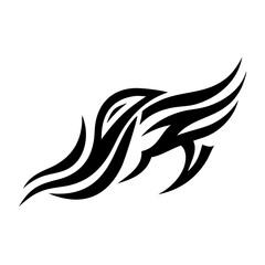 This abstract logo has a bold and elegant design, featuring flowing lines that emphasize movement and power. The tribal or vector art style makes it perfect for sports teams, equestrian businesses, ta