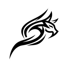 This abstract logo has a bold and elegant design, featuring flowing lines that emphasize movement and power. The tribal or vector art style makes it perfect for sports teams, equestrian businesses, ta
