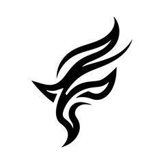 This abstract logo has a bold and elegant design, featuring flowing lines that emphasize movement and power. The tribal or vector art style makes it perfect for sports teams, equestrian businesses, ta