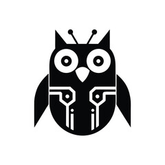 a black and white ai powered owl with circuit board.eps