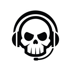 a black and white skull wearing a gaming headset.eps