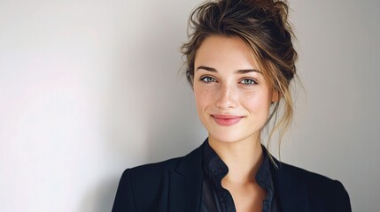 Fototapeta premium Young Businesswoman with a Friendly Smile in Professional Attire