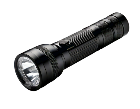 A black flashlight isolated on transparent background and white background