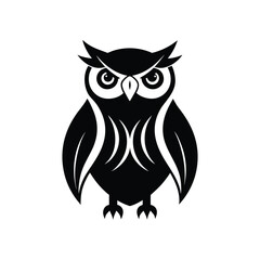 a black and white wise owl with intricate feather design.eps