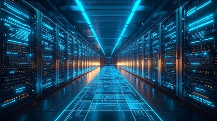 Futuristic server room interior