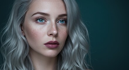 Naklejka premium Hyperrealistic portrait of a silver-haired woman.