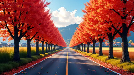 秋色に染まる並木道