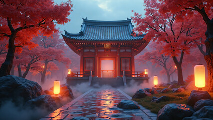 秋の静寂に包まれた寺院